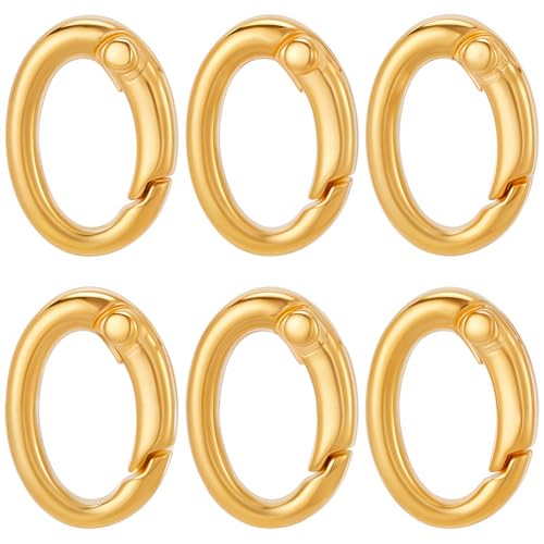 SUNNYCLUE 1 Box 6Pcs Real 18k Gold Plated Spring Oval Rings Connector Brass Oval Key Ring Carabiner Clip Snap Egg Shape Keyring Buckle for Keychains Bags Purses Jewelry Making Supplies DIY Crafts - color: 1 Box 6pcs Real 18k Gold Plated Spring Oval Ring 2
