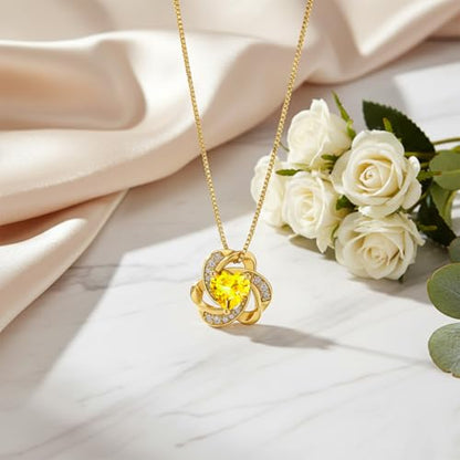 Midari 18K Gold Love Knot Necklace Love Knot Pendant Necklace with 12 Months Birthstones I Love You Forever Jewelry Gifts for Women Mom Her - color: 11-November