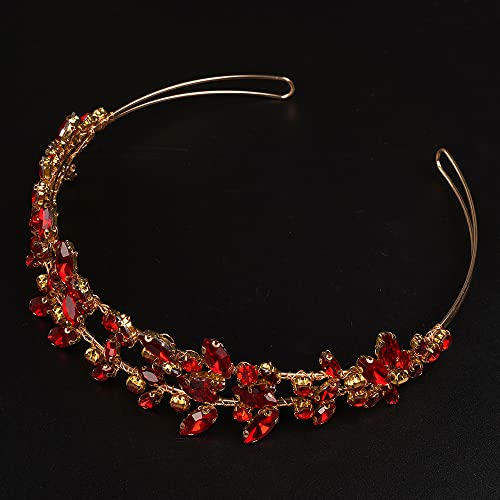 JWICOS Crystal Wedding Headband Tiara Bridal Rhinestone Headpiece Wedding Hair Accessories Tiara for Women (Red Gold) - color: Red Gold