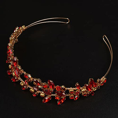JWICOS Crystal Wedding Headband Tiara Bridal Rhinestone Headpiece Wedding Hair Accessories Tiara for Women (Red Gold) - color: Red Gold