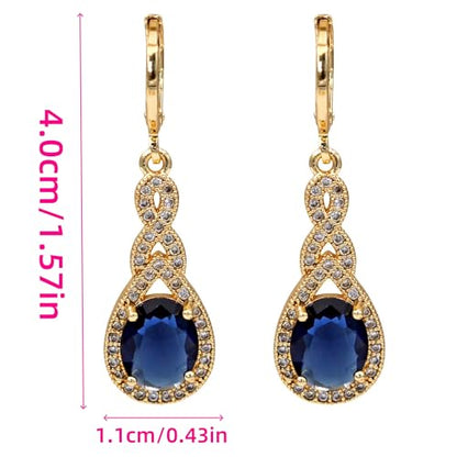 18K Gold Plated Flower Dangle Earrings for Women, Hypoallergenic Cubic Zirconia Earrings, Elegant CZ Drop Earrings, Statement Jewelry Gifts Party Fashion - style: OBS0470-Navy