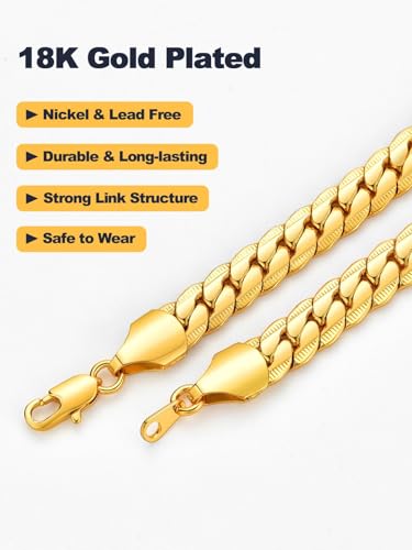 U7 Men Stainless Steel Necklace Cuban Link Chain, Flat Curb Chain Necklaces Unisex, Silver/Black/Gold Plated Chunky Hip Hop Neck Chain, 6mm/9mm Width, 18-32 Inches Length Jewelry for Mens Women - color: b. 9mm Gold, size: 24 Inches, style: a. Flat Curb