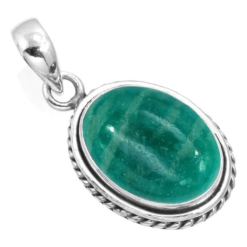 Chunky Natural Gemstone Pendant Necklace For Women Onyx, Turquoise, Amber, Garnet Oval Boho Genuine 925 Sterling Silver Handmade Jewelry - color: Amazonite