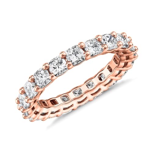 PAVOI 14K Gold Plated Eternity Ring for Women, Stackable Love Wedding Band | Square-Cut Cubic Zirconia Rings, Hypoallergenic Gold Wedding Bands - color: Rose Gold