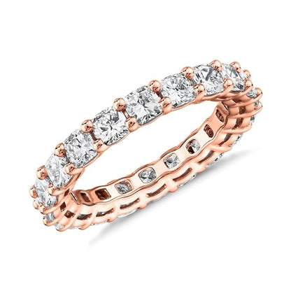 PAVOI 14K Gold Plated Eternity Ring for Women, Stackable Love Wedding Band | Square-Cut Cubic Zirconia Rings, Hypoallergenic Gold Wedding Bands - color: Rose Gold