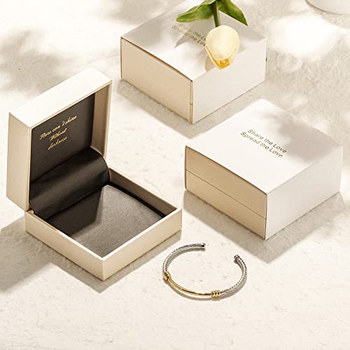 CIUNOFOR Cable Cuff Bracelets for Women, 2.4" Inner Dia. Fits 6.0”–7.0” wrists, Twisted Cable Cuff Bangle Bracelet, Stainless Steel Gold Plated Jewelry