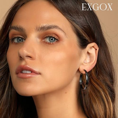 EXGOX 5mm Wide Gold Hoop Earrings for Women,Sterling Silver Hoop Earrings Large Silver Hoop Earrings Hypoallergenic Lightweight 14K Real Gold Plated Big Hoop Earrings for Women 30/40/50/60/70mm - color: Black Hoop-40mm