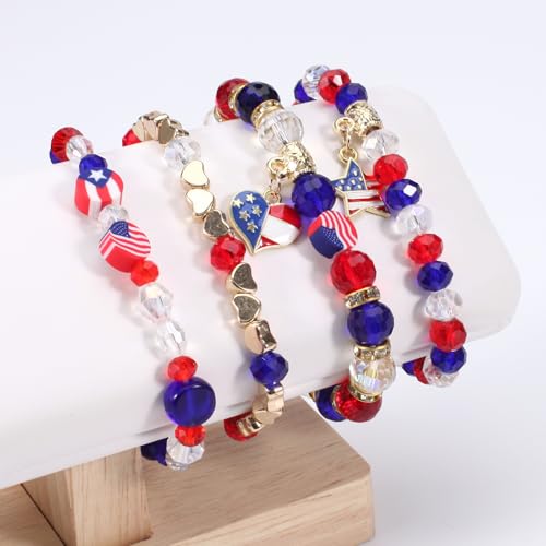 Ardorchid Halloween Bracelets for Women Pumpkin Ghost Steleton Bat Skull Beaded Stackable Stretchy Bracelet Rugby Thanksgiving Christmas Heishi Bracelets - color: USA Bracelet -F