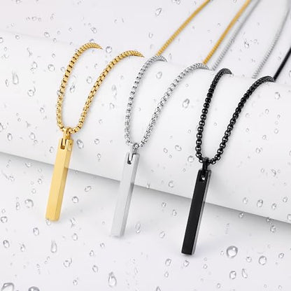 Fiusem Pendant Necklace for Men, Stainless Steel Bar Chain | Silver Tone/14k Gold Plated/Black Mens Pendant Necklaces with 2.5mm Box Chain, Jewelry Gifts 18-28 Inch - color: gold, size: 18 Inches, style: Clasp Rectangle