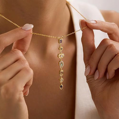 18K Gold Plated Seven Chakra Necklace for Women, Dainty Y Necklace Lariat Drop Pendant, Crystal Healing Yoga Jewelry Gifts - color: Gold
