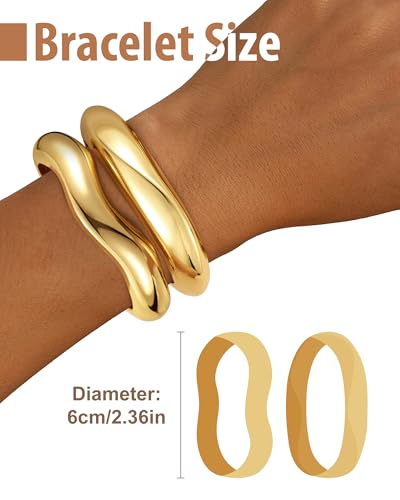 Chunky Gold Bangle Bracelets for Women, Gold Twist Cuff Bracelet | Trendy Stackable Bangles Set Fashion Jewelry Gifts - color: 2PCS Gold-C