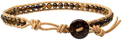 Infinityee Ankle Bracelet Woven Light Brown Leather Vintage Handmade Hippie Bohemian Gypsy Boho Unisex Anklet for Men, Women, Teen (Tiger Eye stone)