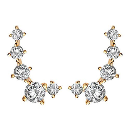 PAVOI 14K Gold Plated Cubic Zirconia Ear Crawler Earrings - Faux Diamond Ear Climber Fashion Earrings for Women - style: Full