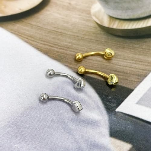 2Pcs 16G Heart Eyebrow Rings for Women Stainless Steel Eyebrow Curved Barbells Studs Lip Rings Cartilage Earrings Body Piercing Jewelry