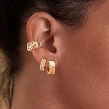 Women Gold Earrings Huggie Hoop Cubic Zirconia 14K Gold Plated Small Simple Hypoallergenic Everyday Jewelry - style: Trough