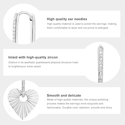 Gold Small Hoop Earrings for Wome | 14K Gold Plated Dainty Small Huggie Earrings S925 Sterling Silver Post Lightweight Drop/Dangle Huggie Earrings - color: Silver Heart Hoops