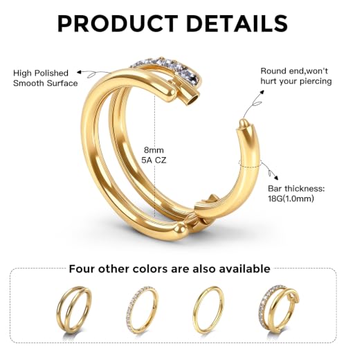 Titanium Septum Ring 5pcs, 18g Nose Rings Hoops for Women Men, Hypoallergenic Septum Rings Septum Hoop Daith Cartilage Tragus Helix Rook Piercing - color: 4 Pcs Gold, size: 18 Gauge 8mm