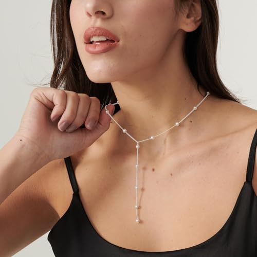 Pearl Necklace for Women- 14K Gold-plated/White Gold-plated Dainty Pearl Necklace for Women - color: silver Y pearl chain