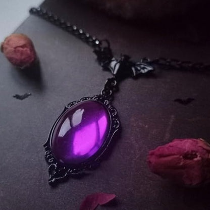 ONLYJUMP Gothic Vampire Bat Earrings Necklace Set for Women Vintage Goth Dark Bat Earrings Blood Pendant Necklaces Mystic Witch Halloween Costume Jewelry Gifts - style: Purple bat
