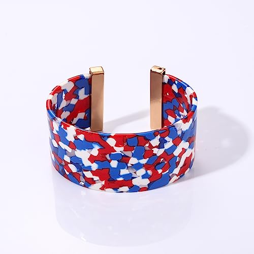 FAERLIIRY Cuff Bracelet for Women Acrylic Resin Bracelets Statement Bangle Bracelet Adjustable Bracelet Wide Chunky Bracelets for Women - color: Red White Blue