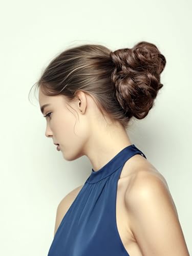 Brown Curly Messy Bun Wig Wavy Hair piece Easy Updo Extensions Claw Clips for Women Girls Natural Fake Wig Tie Headpiece - color: Light Brown