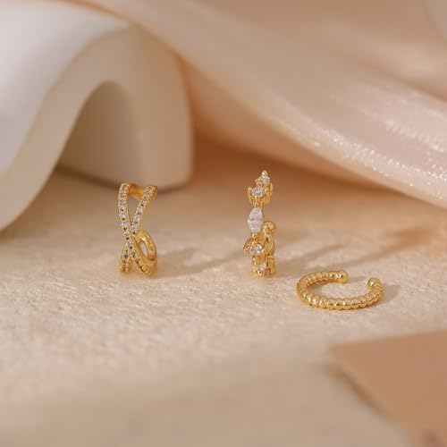 Ear Cuff Earrings for Women Non Piercing,Dainty 14K Gold Plated Chain Cartilage Earrings Set Gold Statement Cuff Earring Stack Fashion Cartilage Earrings for Women Trendy Gold Jewelry - color: ear cuff1-Gold