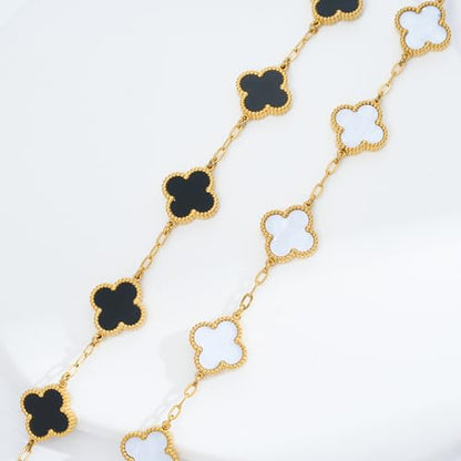 Waterproof Four-Leaf Clover Bracelet,Adjustable Link Double Sided Jewelry, Lovely Fashion Jewelry Gift for Women - color: Black Bracelet + White Bracelet