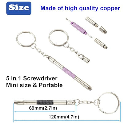 Glasses Repair Kit with Precision 5 in 1 Mini Screwdrivers Set Keychain for Eyeglasses, Sunglasses, Jewelry, Watch, Electronics, Toy, Eye glass Repairing Kit, Hex, Phillips, Flat Head (2pcs Black) - color: 2 Pcs Black