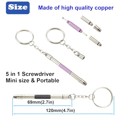 Glasses Repair Kit with Precision 5 in 1 Mini Screwdrivers Set Keychain for Eyeglasses, Sunglasses, Jewelry, Watch, Electronics, Toy, Eye glass Repairing Kit, Hex, Phillips, Flat Head (2pcs Silver) - color: 2pcs Silver