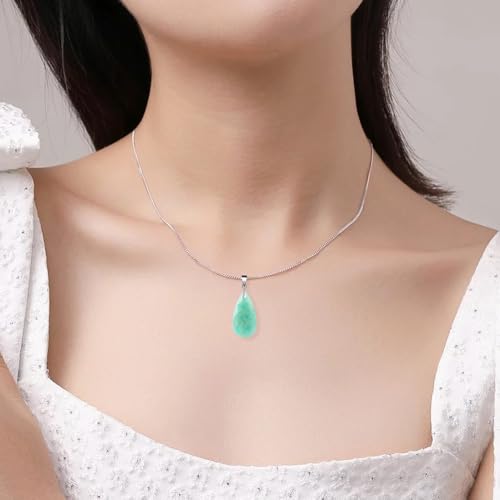 iSTONE 925 Sterling Silver Natural Crytral for Womens Pendant Necklace, Gemstone Birthstone with 17.8" Silver Chain Ladies - color: Amazonite- faceted