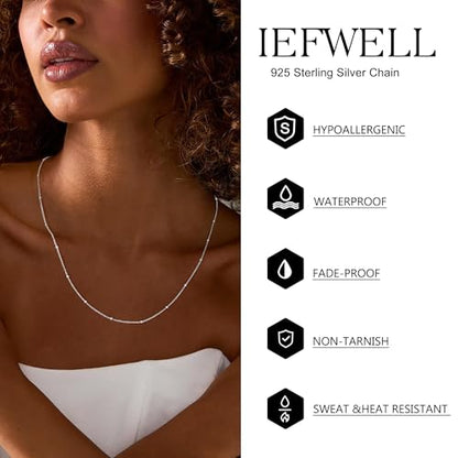 IIEFWELL S925 Sterling Silver Chain Necklace for Women - 1.2/0.8mm Satellite Bead Cable Box Chains Necklace Set, Hypoallergenic Sturdy Women's Silver Chain Necklaces, 16/18/20/22 Inches Jewelry Gifts - color: Cable + Satellite, size: 18 Inch (Women's Aver