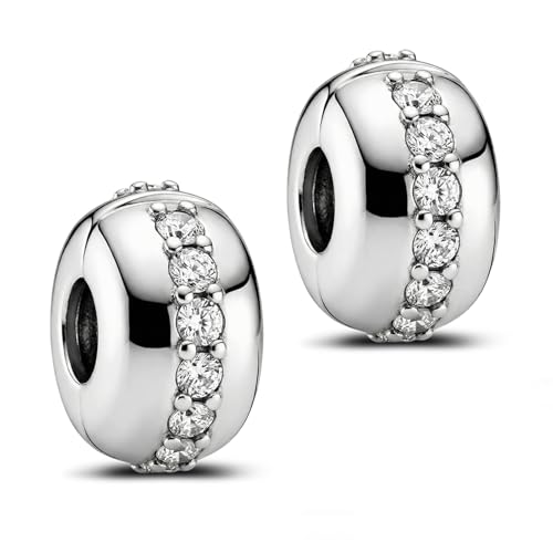 KEQ Clip Spacer Charm for Bracelet 925 Silver Pave Cubic Zirconia Clip Lock Stopper Bead Spacer For Women Bracelets Stopper Birthday Gifts European Openable Beads 2pcs - color: Pink CZ