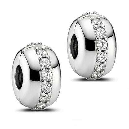 KEQ Clip Spacer Charm for Bracelet 925 Silver Pave Cubic Zirconia Clip Lock Stopper Bead Spacer For Women Bracelets Stopper Birthday Gifts European Openable Beads 2pcs - color: Pink CZ