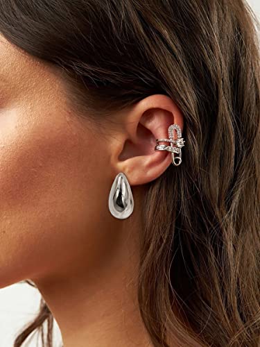 Chunky Gold Hoop Earrings for Women 14k Gold Plated Thick Triple Earrings | Hypoallergenic Trendy Chunky Gold Hoops Earrings,Dainty Jewelry Gifts for Women - style: Silver teardrop earrings
