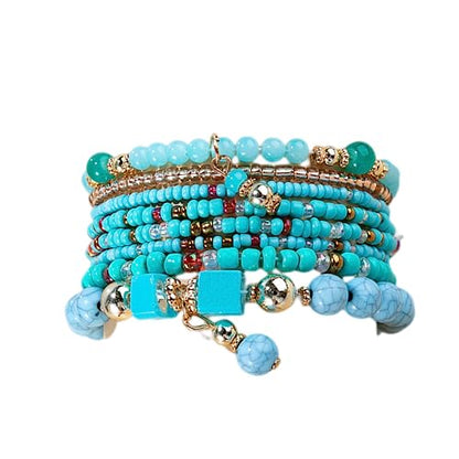 Rainbow Boho Bracelet Stacks for Women Layered Color Black Gold White Turquoise Family Stranded Wrap Birthday Anniversary Valentines Day - style: Turquoise 8PC