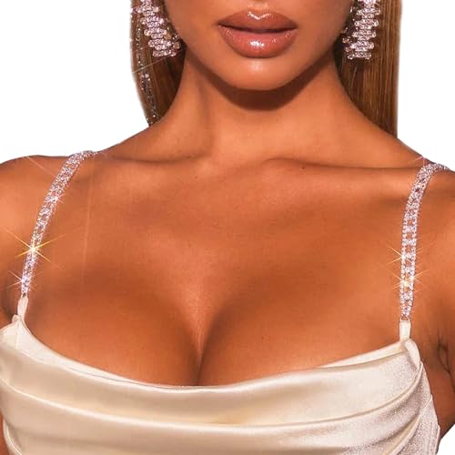 1Pair Rhinestone Shoulder Strap Chain Jewelry for Women Sexy Bridal Crystal Shoulder Lingerie Chain Rhinestone Wedding Body Bra Straps Dress Jewelry Accessories - color: Silver