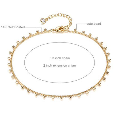 LOYATA Dainty Ankle Bracelet,14K Gold Plated Tiny Bead Anklet Dainty White Cubic Zirconia Cross Tassel Foot Chain Cute Lucky Moon Evil Eye Foot Jewelry Boho Anklets for Women - color: Bead A