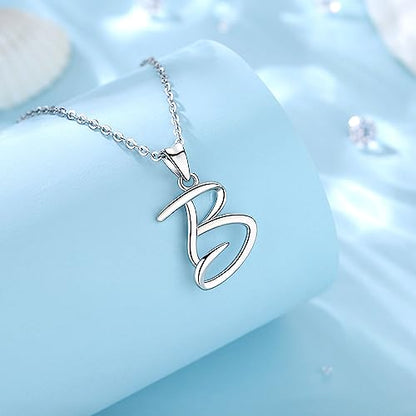 EUDORA Sterling Silver Initial Necklaces for Women, Classic 26 Letter Neckless Gifts for Girls, Sister, Mother Daughter, 18 inch Chain - style: B