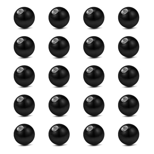 vcmart 16G 3mm Replacement Balls & 14G 5mm Piercing Balls Externally Threaded Nipple Industrial Tongue Belly Nose Lip Ear Piercing Barbell Parts - color: 2 -16G, 3mm balls, black 20pcs