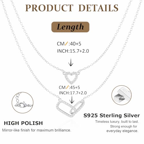 RANKEEF Layered Gold Necklaces for Women Sterling Silver Necklace Waterproof Silver Necklace For Women Adjustable Sterling Silver Necklace For Women Set Jewelry Gift - color: Silver-B