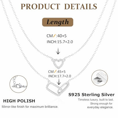 RANKEEF Layered Gold Necklaces for Women Sterling Silver Necklace Waterproof Silver Necklace For Women Adjustable Sterling Silver Necklace For Women Set Jewelry Gift - color: Silver-B