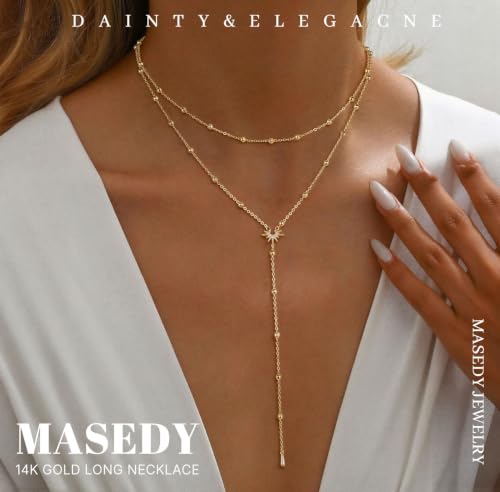 Long Gold Necklace for Women Dainty Layered Lariat Necklace | 14k Gold Plated Clover Teardrop CZ Y Shaped Drop Necklaces Cute Long Necklace for Women Trendy Prom Formal Womens Jewelry - color: Sun pedant y necklace