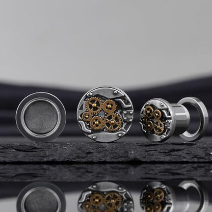 COOEAR Stainless Steel Ear Tunnel and Plug, Flesh Gauges for Earrings, Industrial Gears Design Piercing Expander Stretchers. - color: S8708G, size: 00g (10mm)