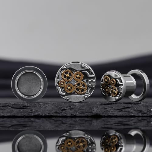 COOEAR Stainless Steel Ear Tunnel and Plug, Flesh Gauges for Earrings, Industrial Gears Design Piercing Expander Stretchers. - color: S8708G, size: 2g (6mm)