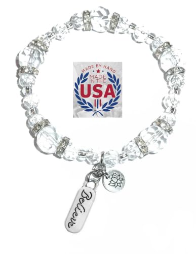 Hidden Hollow Beads Women's Crystal Stretch Charm Bracelet Handmade USA Inspirational Friendship Gift Jewelry for Her - style: Believe