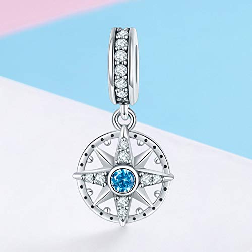 BISAER 925 Sterling Silver Charms for Bracelets Cat Dog Sloth Animal Beads Butterfly Fairy Heart Dangle Pendant Charms - color: Compass