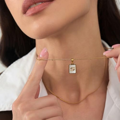 LETFLY Layered Zodiac Necklace for Women 18K Gold Natural Shell Pendant | Birthday Gifts for Women, Daily Wear, Hypoallergenic Material, Personalized Constellation Pendant, Adjustable, Snake Chain - style: Cancer