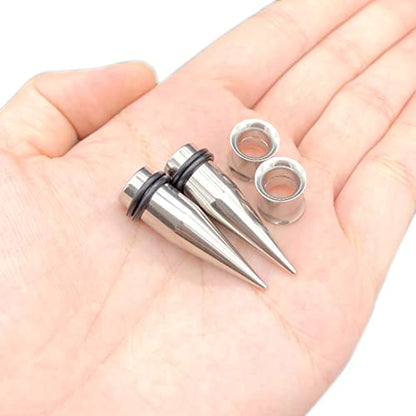HEKEUOR 9MM Screw Fit Ear Gauges Taper Plug Tunnel Stretching Body Piercing Jewelry for Women Men - color: Silver