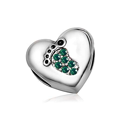 KunBead January-December Birthstone Footprint Heart Birthday Love Bead Charms Compatible with Pandora Bracelet for Mom Daughter Grandma Granddaughter - color: May