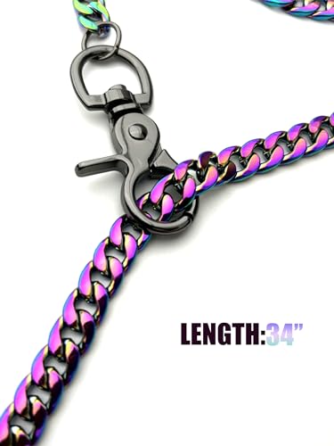 paloli Women's Slip Chain Rainbow Heart O-Ring Chunky Chain Necklace, Rays Cuban Long Layered Jewelry, Adjustable Lariat Y-Necklace Heart Loop Choker - color: H-Heart-Rainbow-Purple